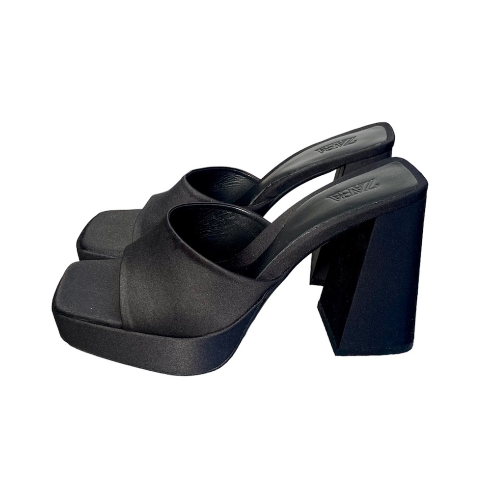 Zara Heeled Satin Platform Mules.